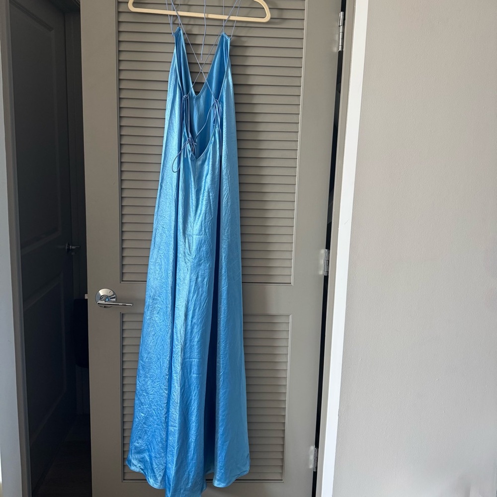 Anna October Blue Backless Satin Slip Dresses - Picture 9 of 12